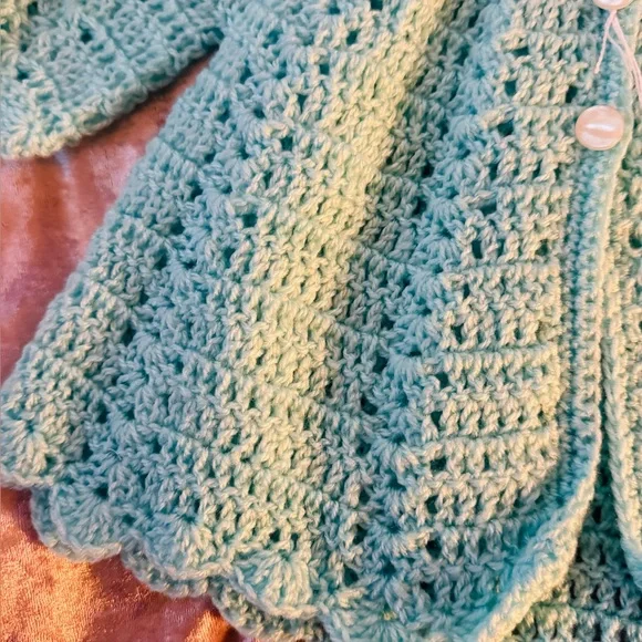 BOGO 🌞3pc Handmade Crochet Baby Set in Mint Green - Picture 5 of 8